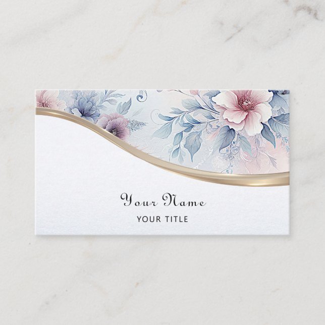 Blue Pink Floral Business Card Visitenkarte (Vorderseite)