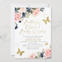Blue Pink Floral Butterfly Kisses Baby Dusche 