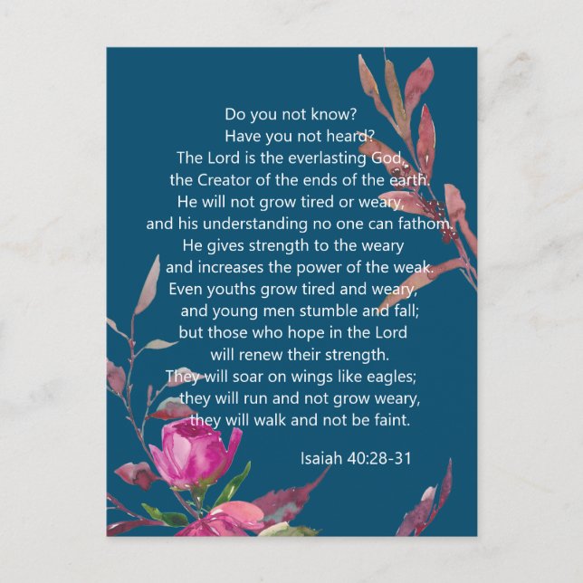 Blue Pink Floral Christlich Bibel Verse Postkarte (Vorderseite)