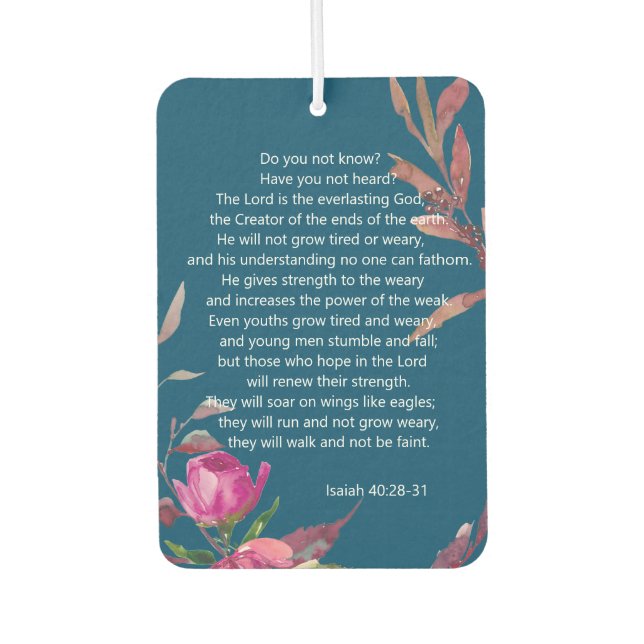 Blue Pink Floral Christlich Bibel Verse Postkarte Autolufterfrischer (Vorderseite)