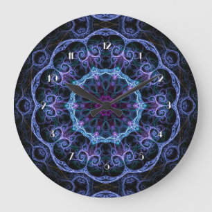 Blue & Pink Floral Fractal Pattern Wall Clock Große Wanduhr