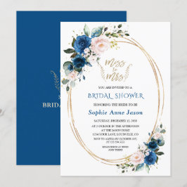 Blue Pink Floral Gold Miss an Mrs. Brautparty Einladung