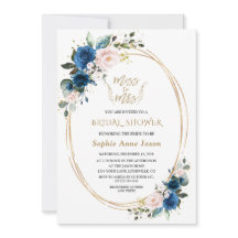 Blue Pink Floral Gold Miss an Mrs. Brautparty