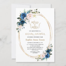 Blue Pink Floral Gold Miss an Mrs. Brautparty