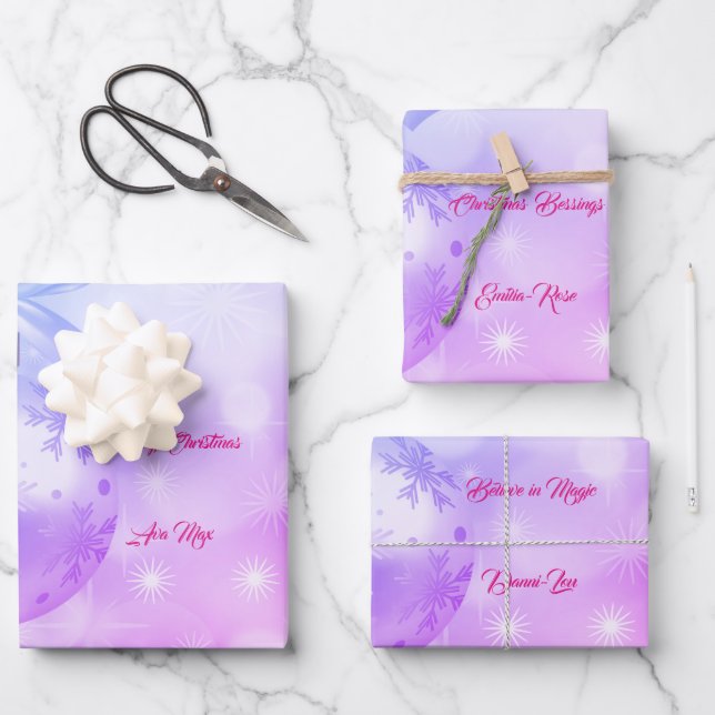 Blue Pink Frohe Weihnachtsfeiertage Segnungen Geschenkpapier Set (Vorderseite)
