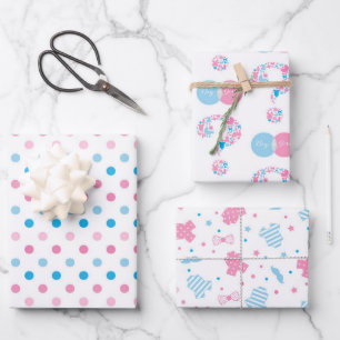 Blue Pink Gender Reveal Packaging Paper Sheets Geschenkpapier Set