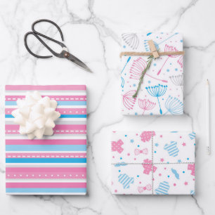 Blue Pink Gender Reveal Packaging Paper Sheets Geschenkpapier Set
