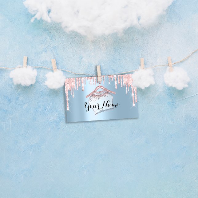 Blue Pink Glitzer Closet Hanger Boutique Vip Visitenkarte (Blue Pink Glitter Cloth Closet Hanger Boutique Vip Business Card)
