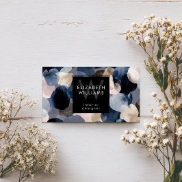 Blue Pink Gray Monogram Modern Business Card