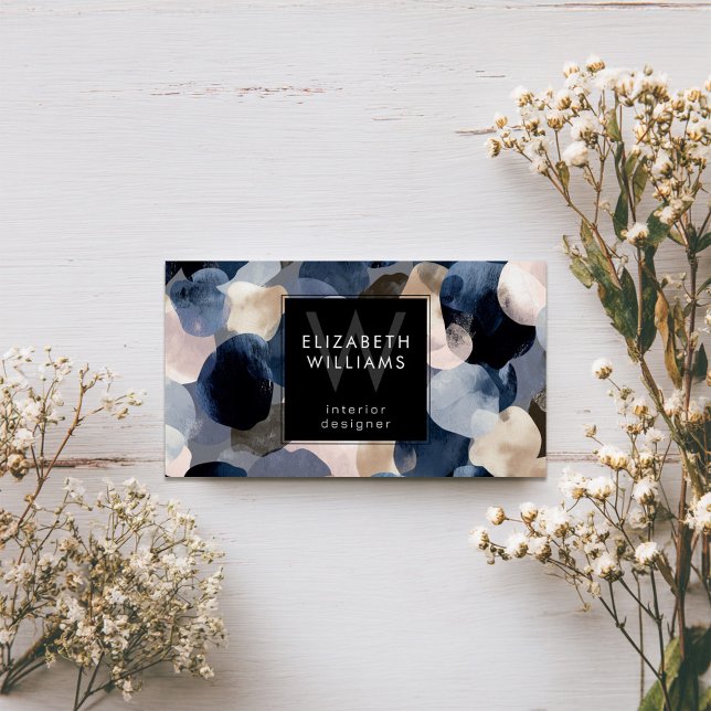 Blue Pink Gray Monogram Modern Business Card (Créateur téléchargé)