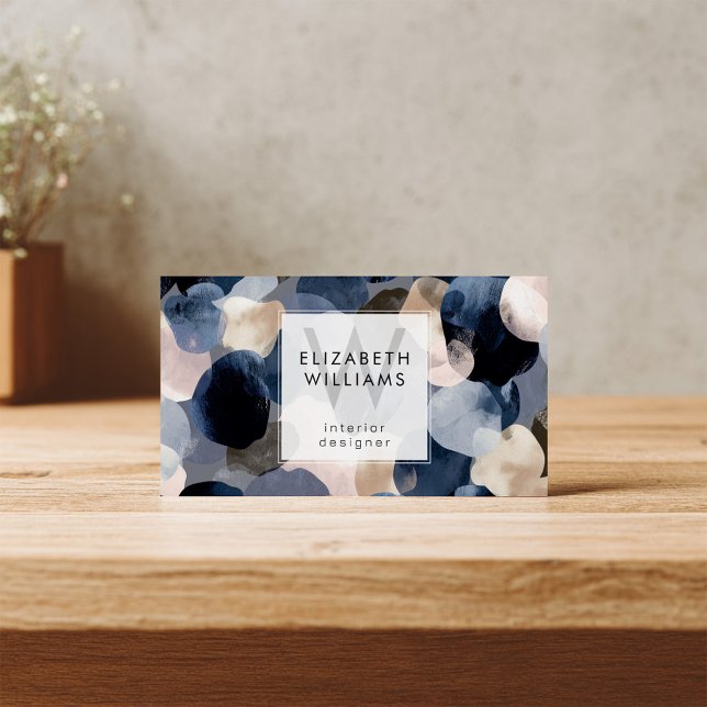 Blue Pink Gray Monogram Modern Business Card (Créateur téléchargé)