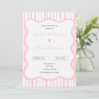 Blue pink Hand Written Pinstripe Whimsical Wedding Einladung
