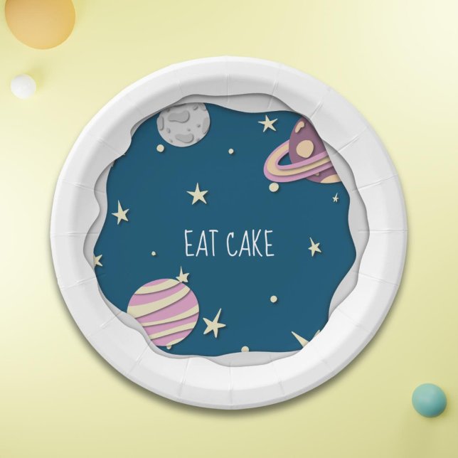 Blue Pink isst Kuchen Galaxy Sterne & Planeten Pappteller (Von Creator hochgeladen)