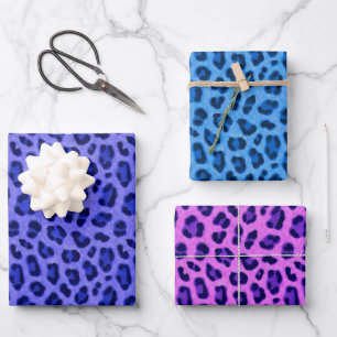 Blue Pink Lavender Leopard Animal Skin Pattern  Geschenkpapier Set