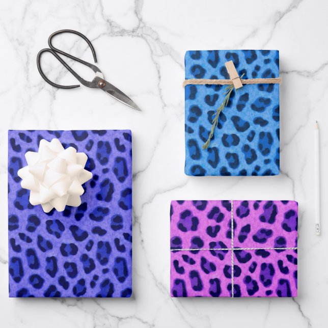 Blue Pink Lavender Leopard Animal Skin Pattern  Geschenkpapier Set (Vorderseite)