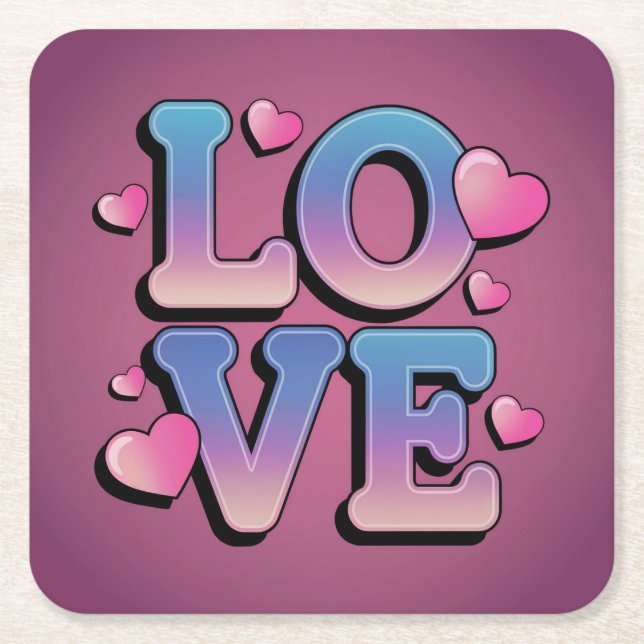 Blue Pink LIEBE Lila Untersetzer Set (Vorderseite)