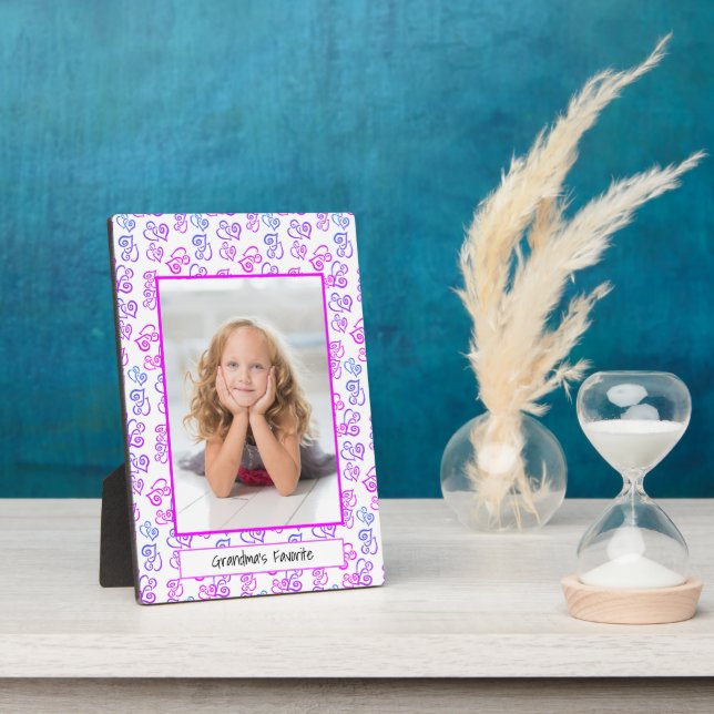 Blue Pink Lila Linked Hearts Gerahmtes benutzerdef Fotoplatte (Seite)