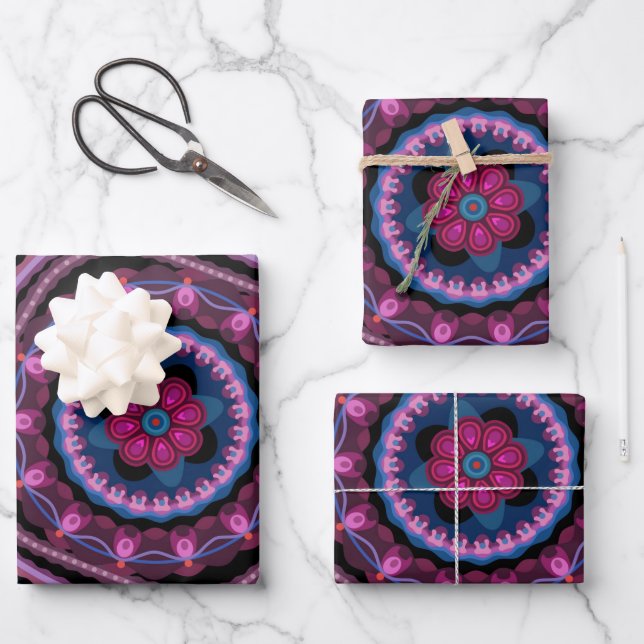 Blue Pink Lilac Mandala Geschenkpapier Set (Vorderseite)