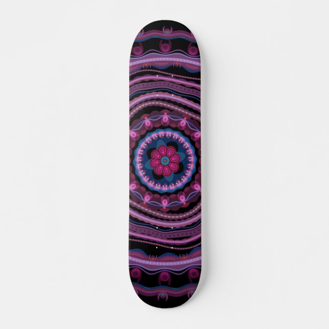 Blue Pink Lilac Mandala Skateboard (Vorne)