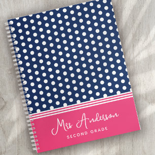 Blue Pink Monogram Polka Dot Spotty Notizbuch