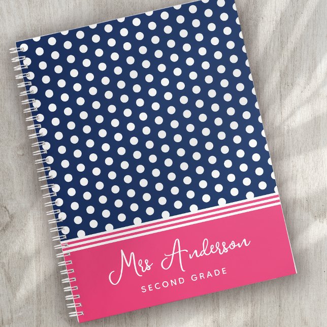 Blue Pink Monogram Polka Dot Spotty Notizbuch (Von Creator hochgeladen)