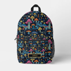 Blue Pink Mushrooms Rainbows Monogram Name Camp Bedruckter Rucksack