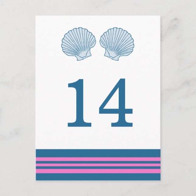 Blue Pink Nautic Seashells Table Postcard Postkarte (Vorderseite)