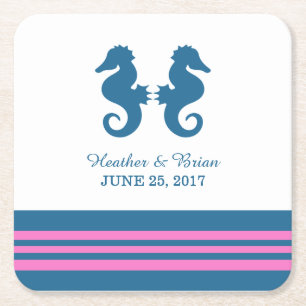 Blue Pink Nautic Seepferd Paper Untersetzer