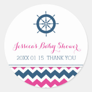 Blue Pink Nautical Baby Dusche Pflegemittel Sticke Runder Aufkleber