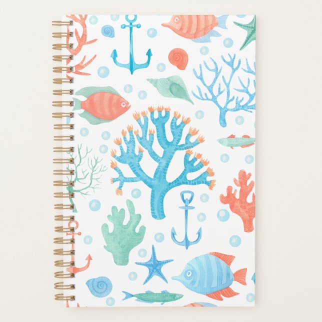 Blue Pink Nautical Themed Planer (Vorderseite)