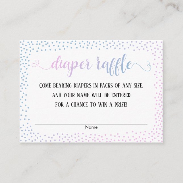 Blue & Pink Ombre Confetti Diaper Raffelkarten Begleitkarte (Vorderseite)