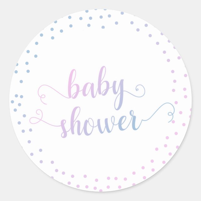 Blue & Pink Ombré Confetti Typografie Kinderdusche Runder Aufkleber (Vorderseite)