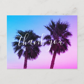 Blue Pink Ombre Sunset Palm Trees Vielen Dank Postkarte