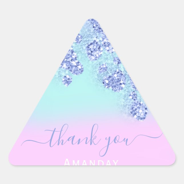 Blue Pink Ombré Triangle Glitzer Bridal BIRTHDAY Dreieckiger Aufkleber (Vorderseite)