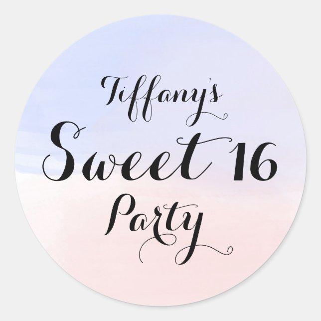 Blue Pink Pastel Ombre Sweet 16 Aufkleber (Vorderseite)