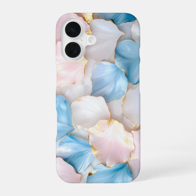 Blue Pink Petal Gold Edge iPhone 16 Hülle (Rückseite)