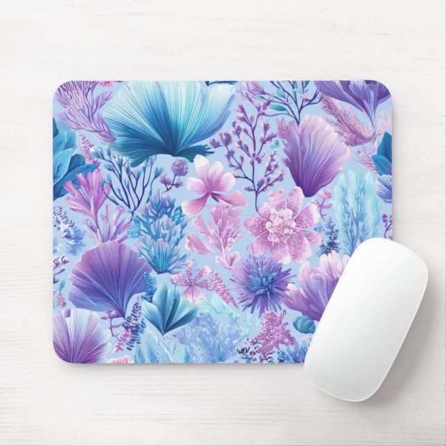 BLUE PINK PURPLE UNDERSEA PLANTS & SEASHELLS MOUSEPAD (Mit Mouse)