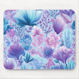 BLUE PINK PURPLE UNDERSEA PLANTS & SEASHELLS MOUSEPAD