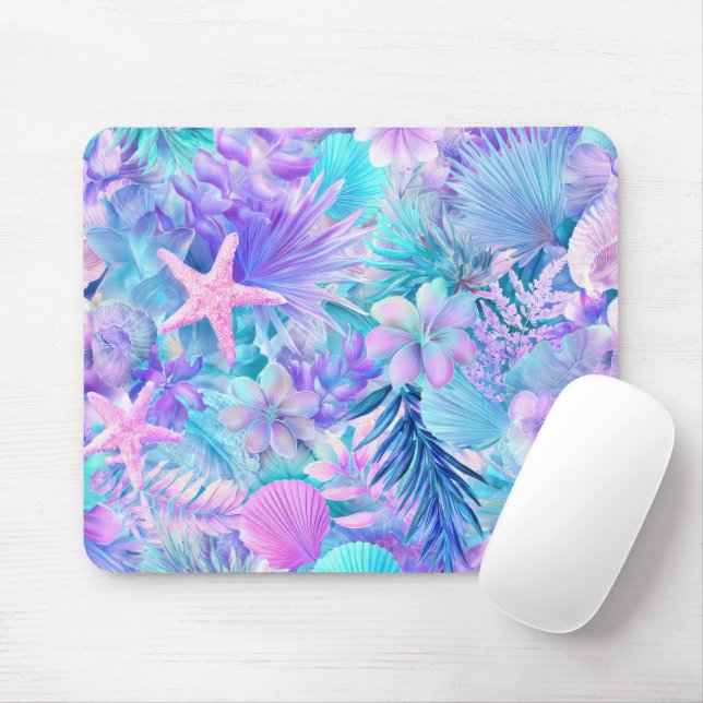 BLUE PINK PURPLE UNDERSEA PLANTS & SEASHELLS MOUSEPAD (Mit Mouse)