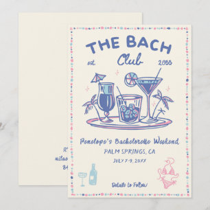 Blue & Pink Retro Cocktail Bachelorette Einladung