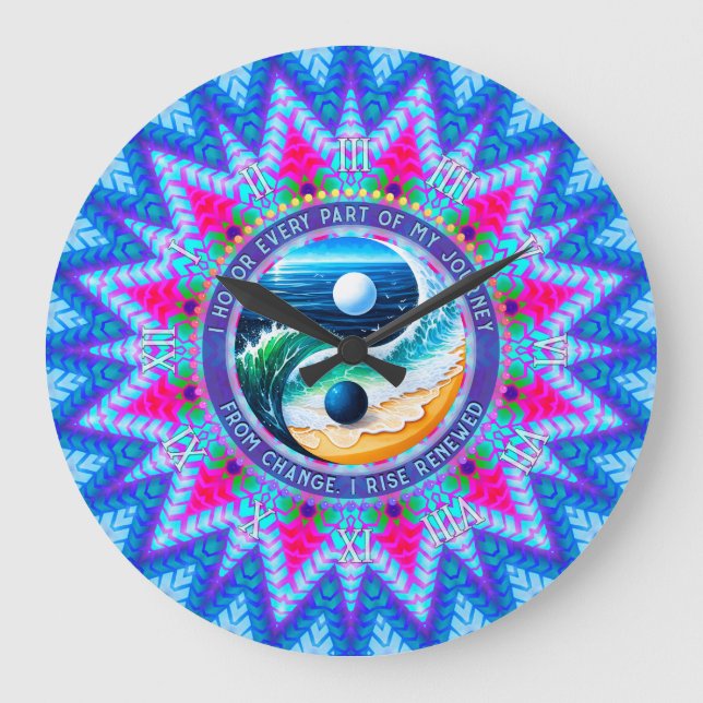 Blue Pink Rise Energy Journey Change Affirmation Große Wanduhr (Vorderseite)