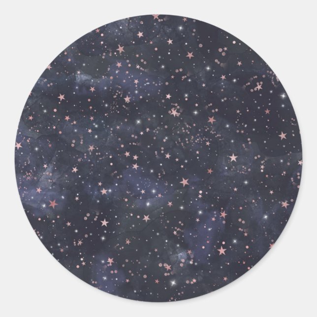 Blue & Pink Starry Night Sky Celestial Baby Dusche Runder Aufkleber (Vorderseite)