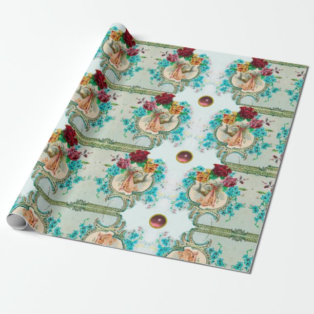BLUE PINK STORK GIRL BABY DUSCHE UND ROSE GESCHENKPAPIER (Ungerollt)