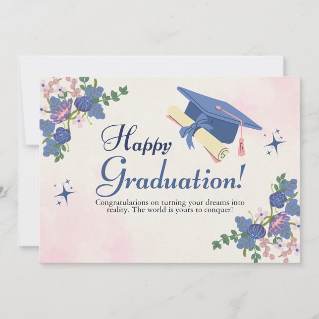 Blue Pink Sweet Blume Happy Abschluss Ankündigung (Vorderseite)