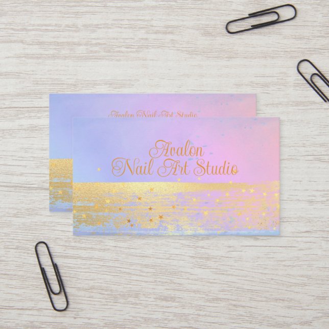 Blue Pink und Gold Watercolor Nagelstudio Visitenkarte (Vorderseite/Rückseite Beispiel)
