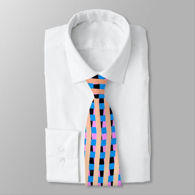Blue Pink und Tan Zigzag Krawatte (Gebunden)