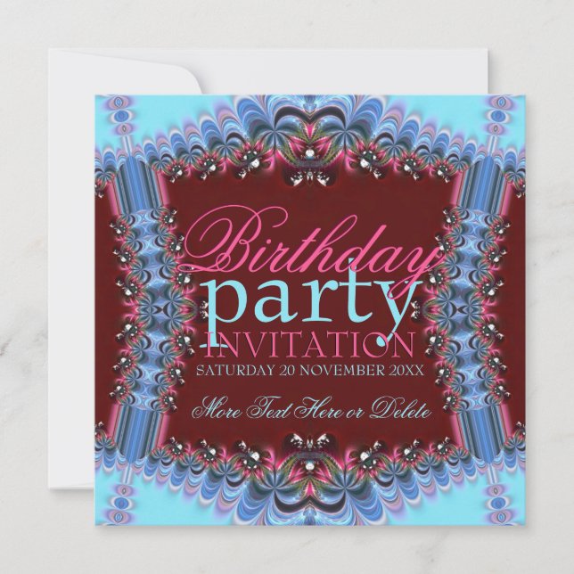 Blue+Pink Vintag Frills Geburtstagsparty Einladung (Vorderseite)