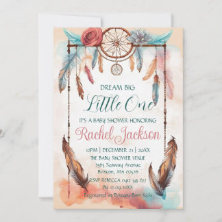 Blue Pink Watercolor Dreamcatcher Baby Dusche Einladung