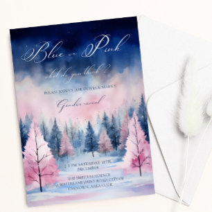 Blue Pink Watercolor Weihnachtsbaum Gender-Bericht Einladung