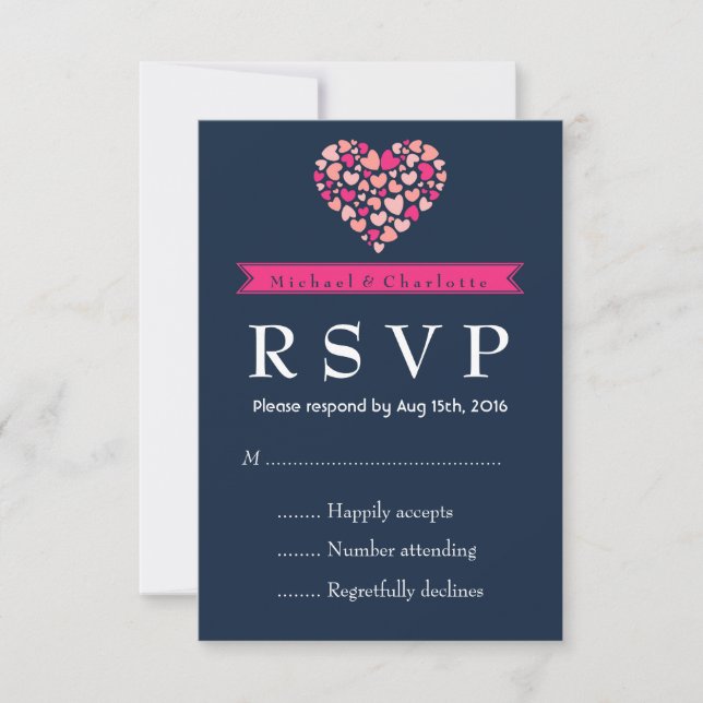 Blue Pink Wedding RSVP Card mit Liebe (Vorderseite)